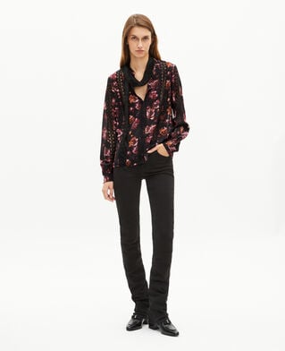 The Kooples F BLACK - RED rose-print blouse in burgundy silk blend