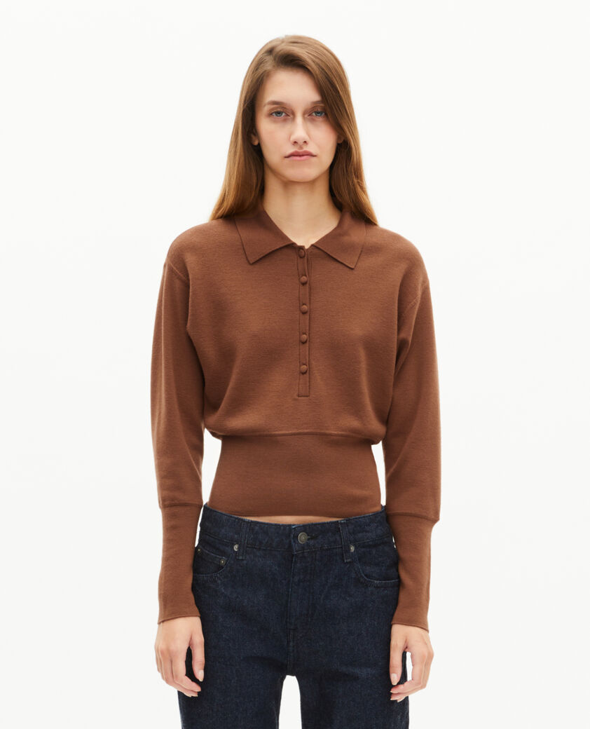 The Kooples WOMEN CAMEL camel merino wool blend polo-neck sweater