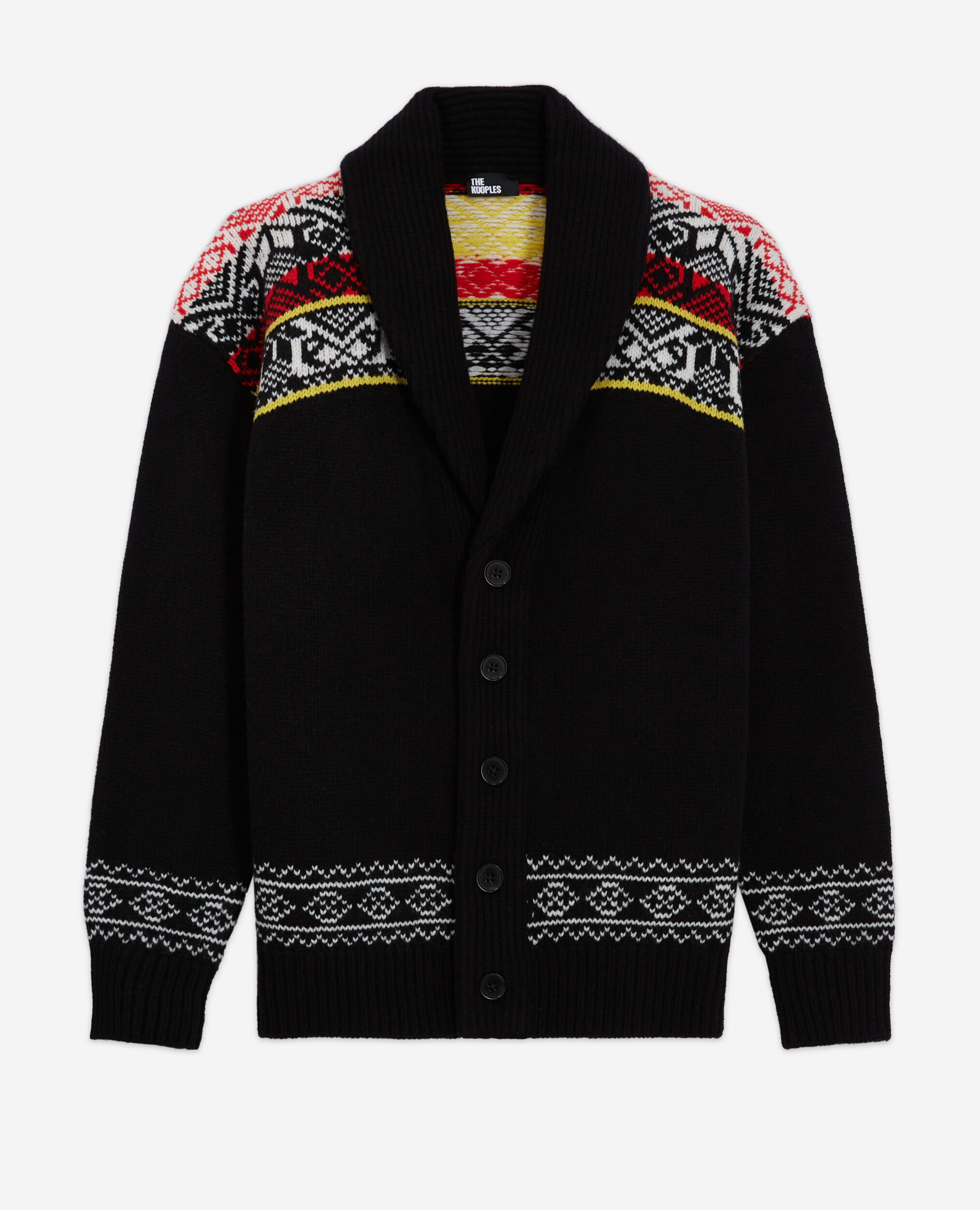 Patterned wool cardigan, BLACK / RED / YELLOW, hi-res image number null