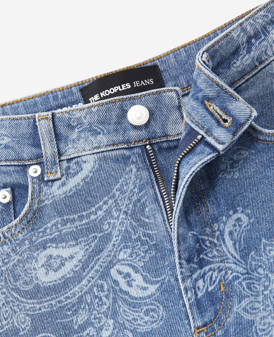 The Kooples FEMME BLUE DENIM jean droit cropped motif cachemire délavé