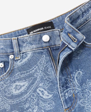 The Kooples FEMME BLUE DENIM jean droit cropped motif cachemire délavé