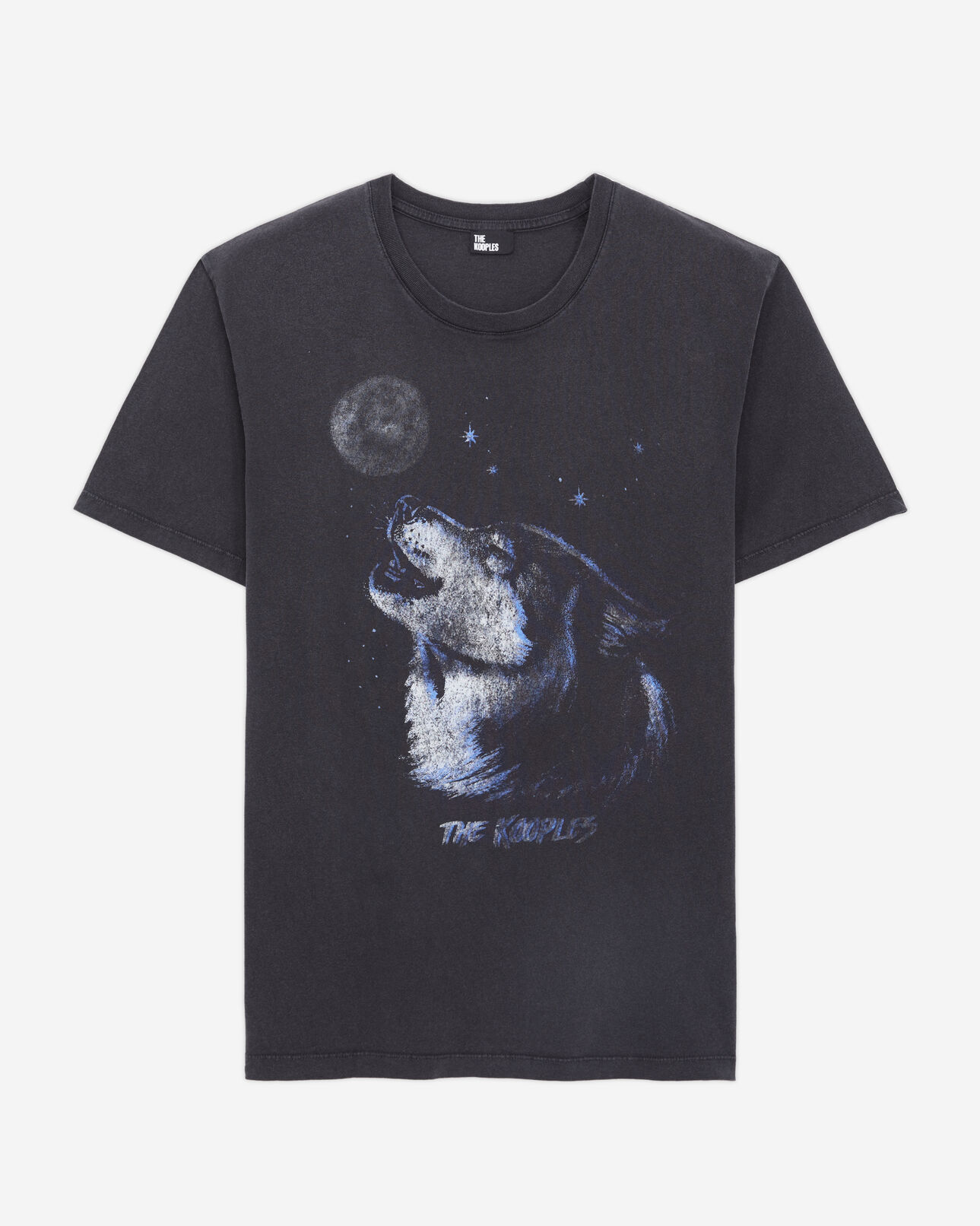 The Kooples MEN BLACK WASHED men's black t-shirt with wolf serigraphy