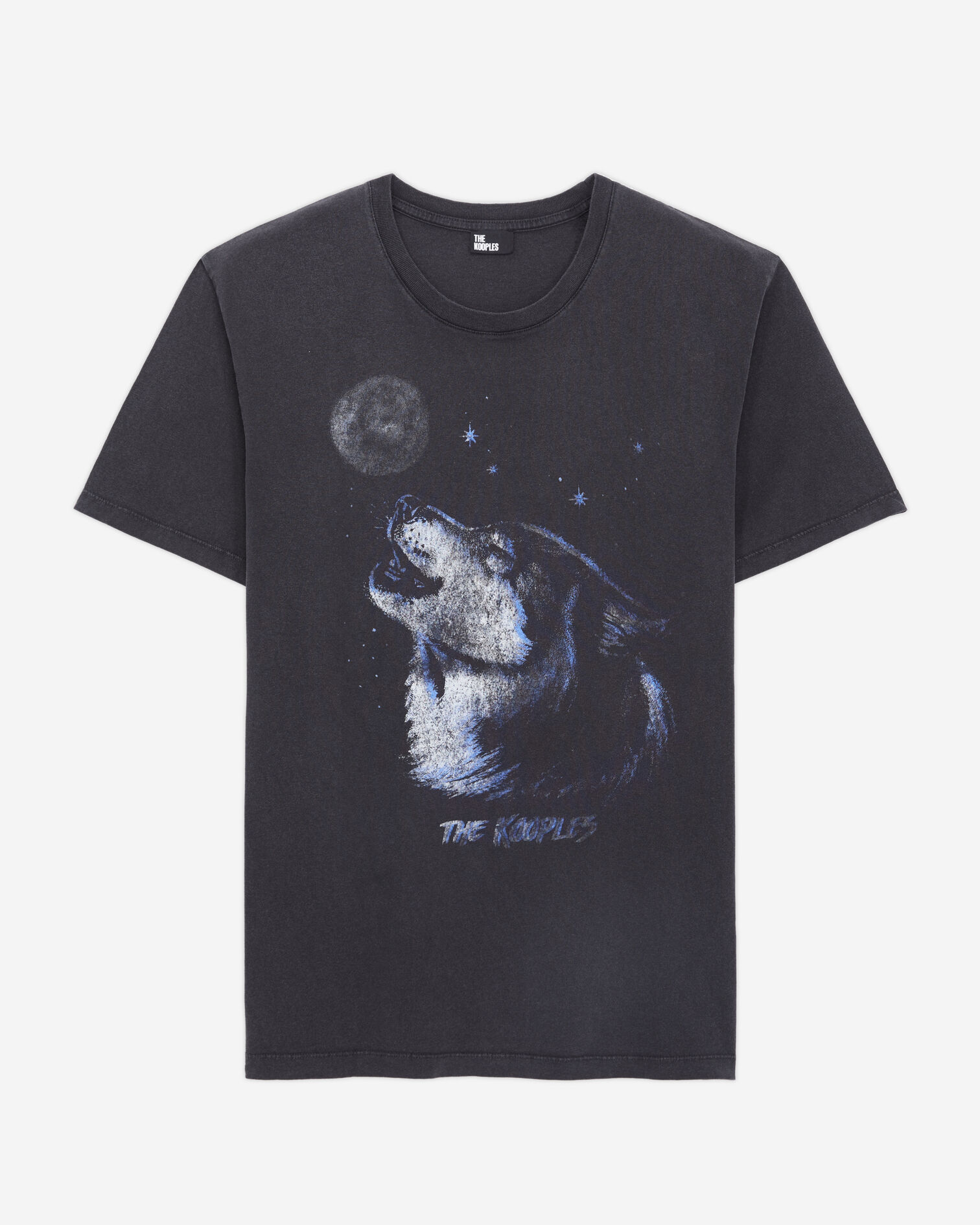 Men's black t-shirt with wolf serigraphy, BLACK WASHED, hi-res image number null