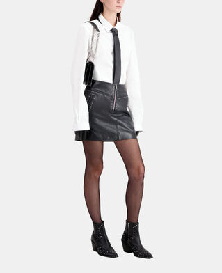 The Kooples WOMEN BLACK short black leather skirt with studs
