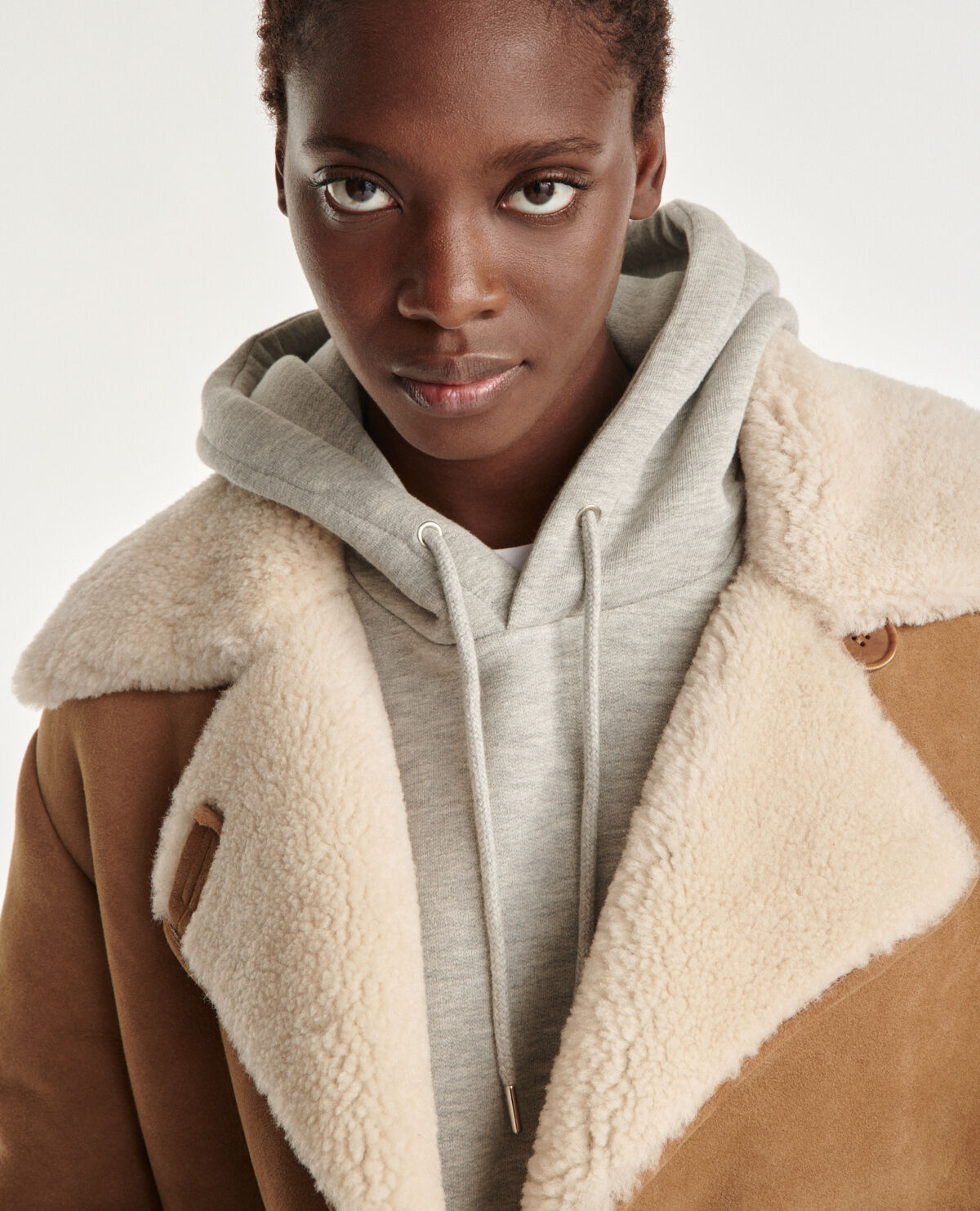 Beige button up sheepskin jacket The Kooples
