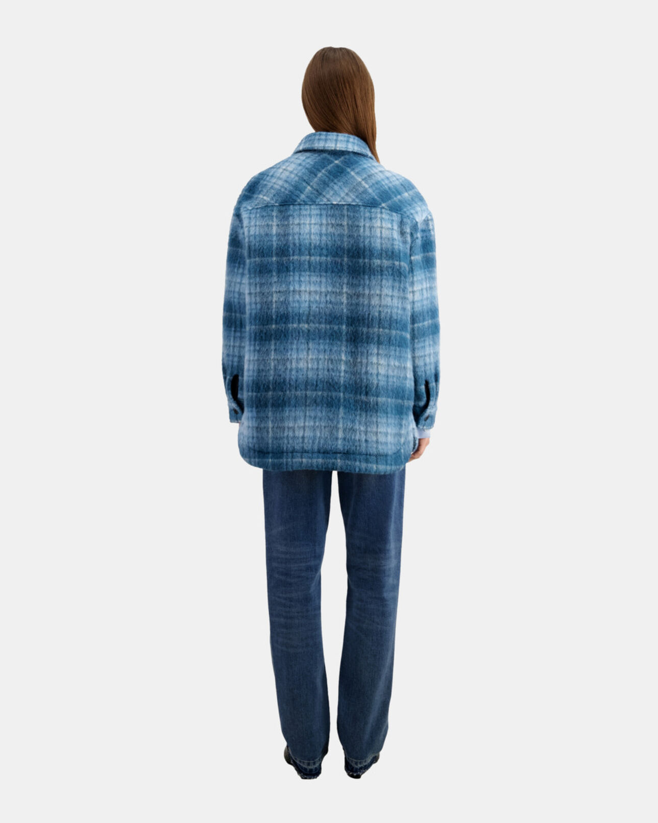 The Kooples WOMEN BLUE BEIGE overshirt style jacket with blue checks