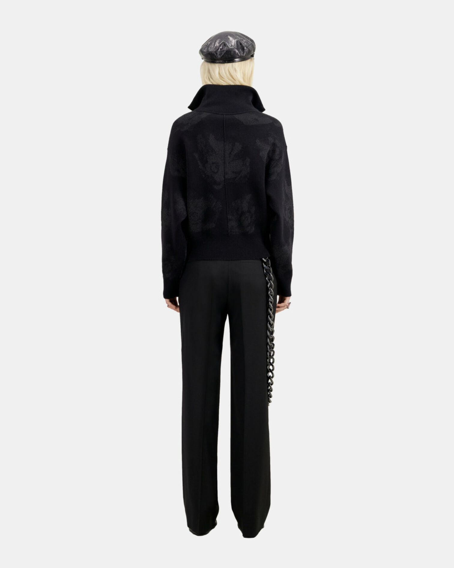 Black wool-blend sweater with silver details, BLACK/BLACK, hi-res image number null