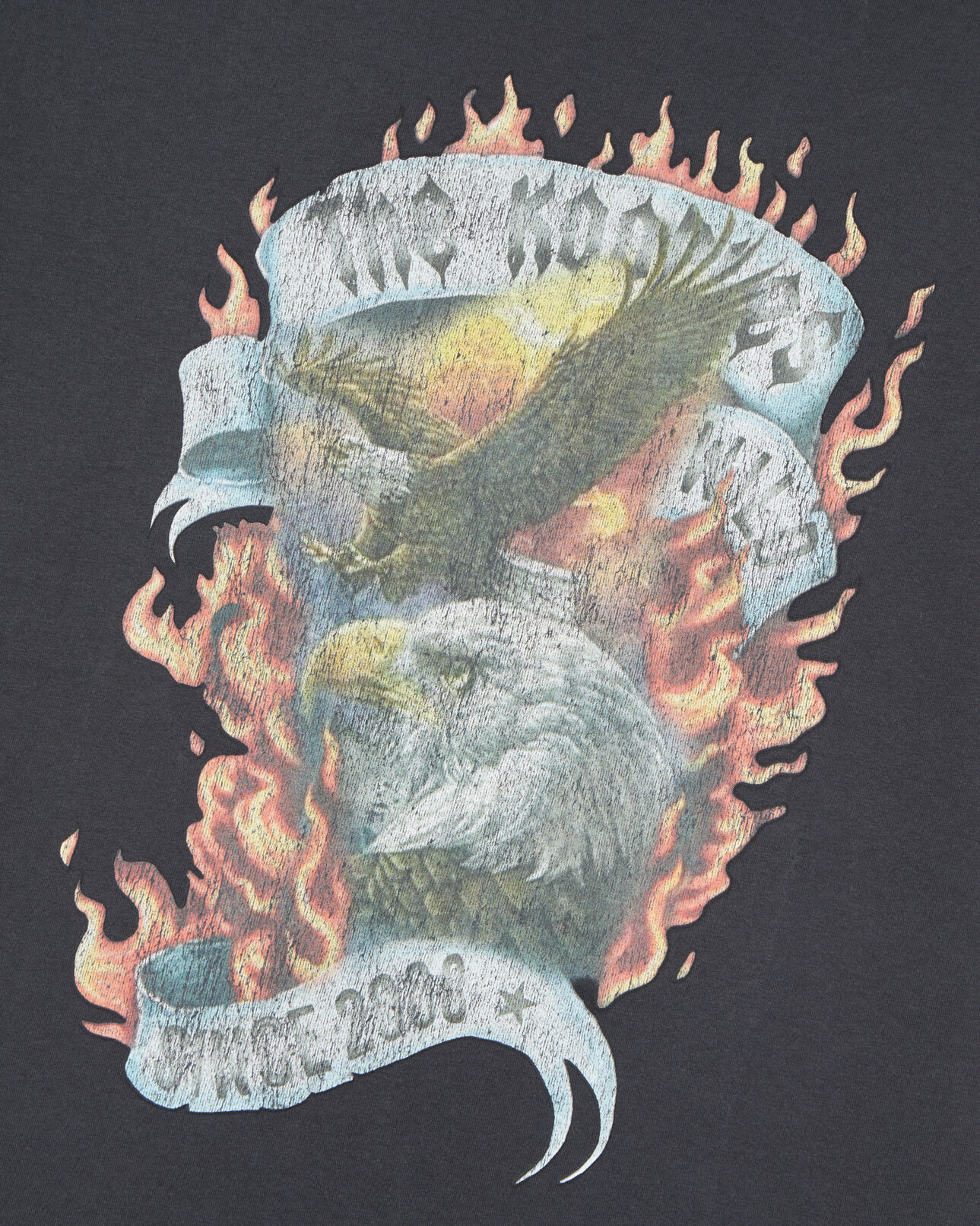The Kooples MEN BLACK WASHED black eagles on fire black serigraphy t-shirt