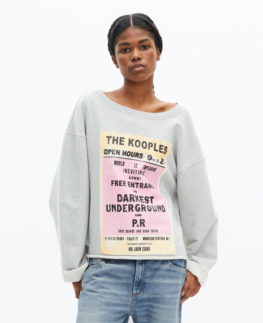 The Kooples WOMEN GREY MELANGE sweatshirt with gray screen print