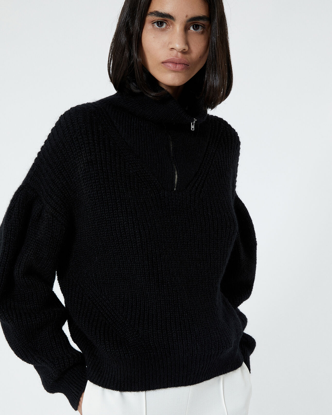 The Kooples FEMME BLACK pull maille noir à col camionneur