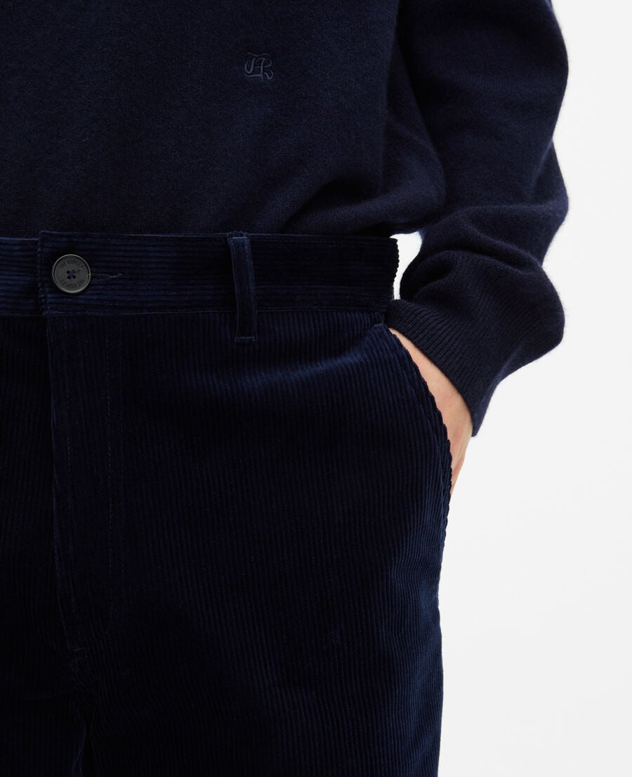 The Kooples HOMME NAVY pantalon large en velours c&ocirc;tel&eacute; marine