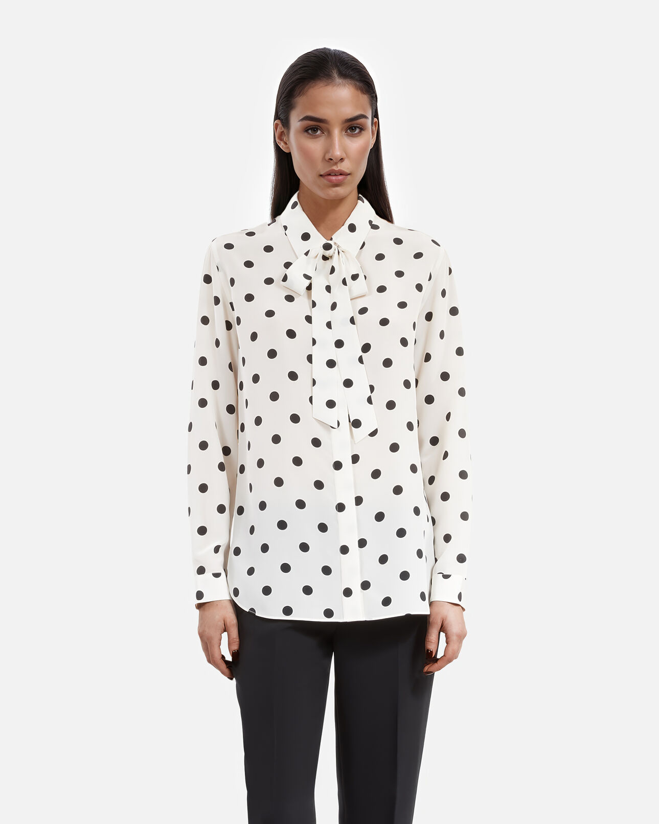 The Kooples FEMME WHITE / BLACK chemise en soie à pois blanche