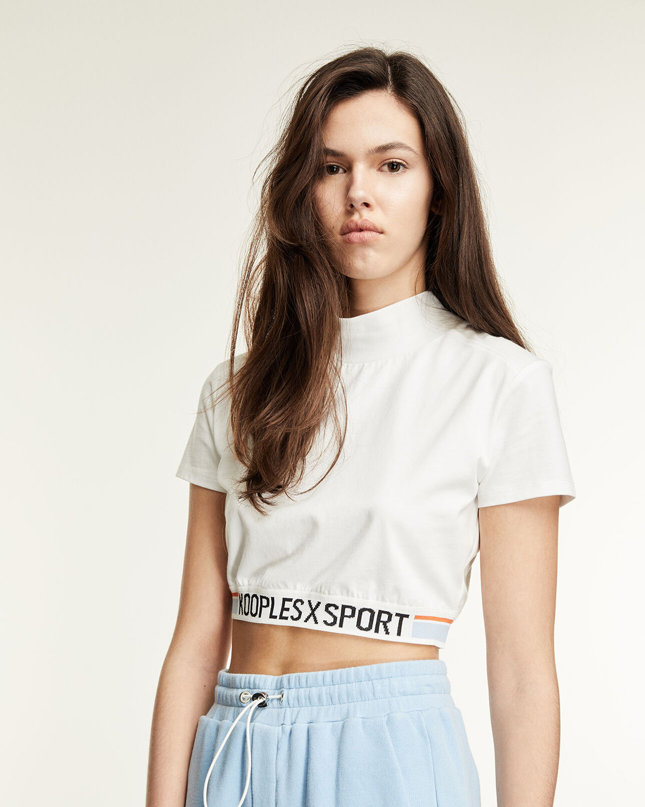 The Kooples WOMEN ECRU ecru cotton t-shirt with tricolour logo band