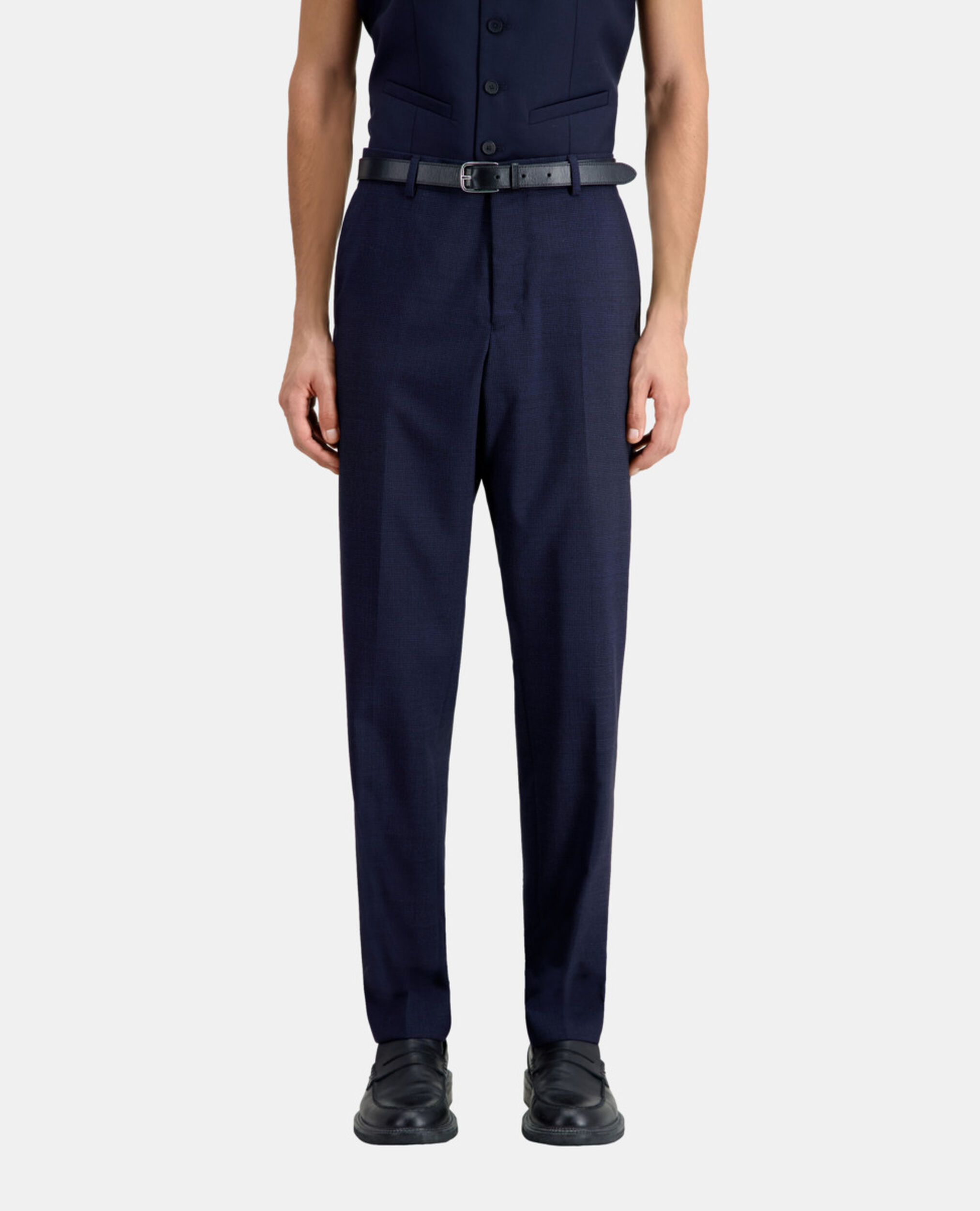 Marineblaue Anzughose aus Wolle mit Motiven, NAVY / BLACK, hi-res image number null