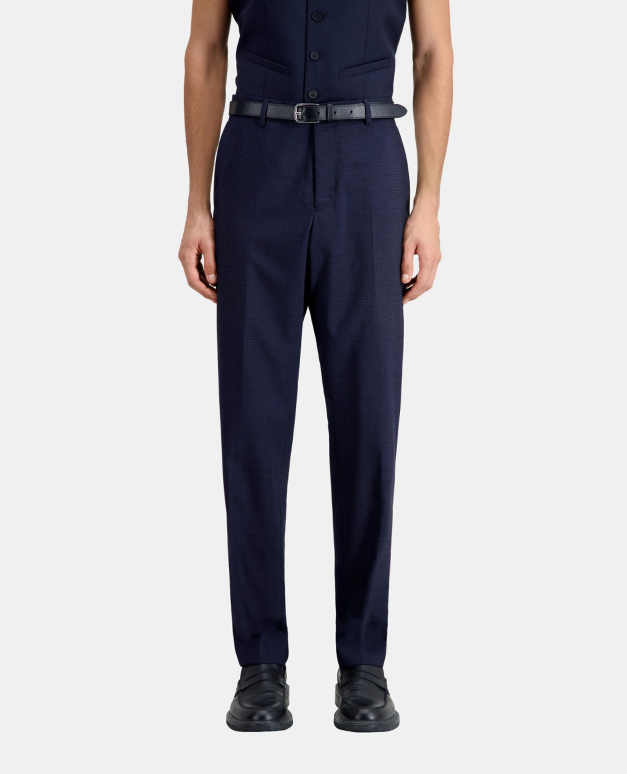 Marineblaue Anzughose aus Wolle mit Motiven, NAVY / BLACK, hi-res image number null