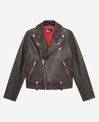 The Kooples FEMME BROWN blouson motard en cuir marron