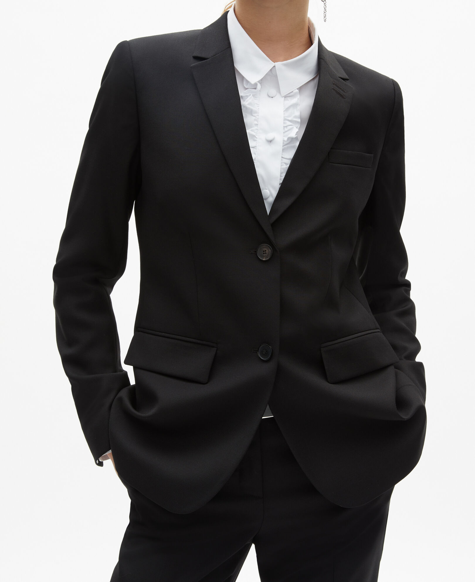 The Kooples WOMEN BLACK black wool suit jacket cinched cut