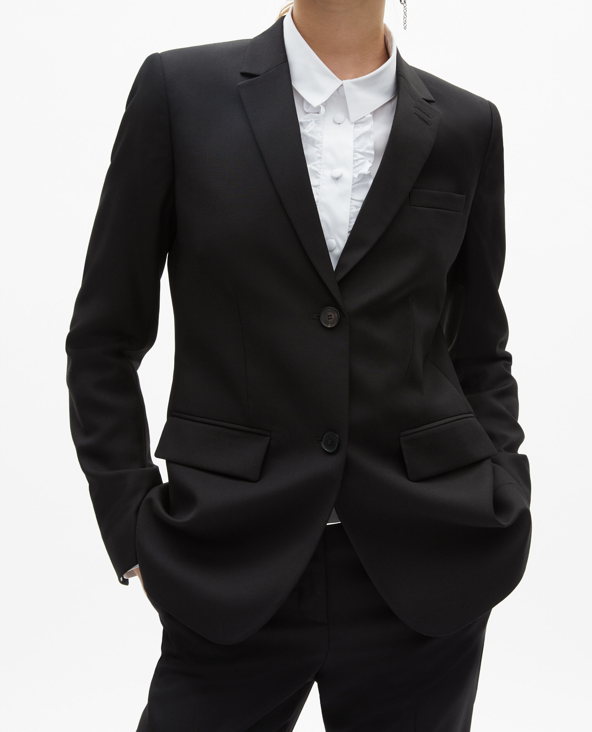 Black wool suit jacket cinched cut, BLACK, hi-res image number null