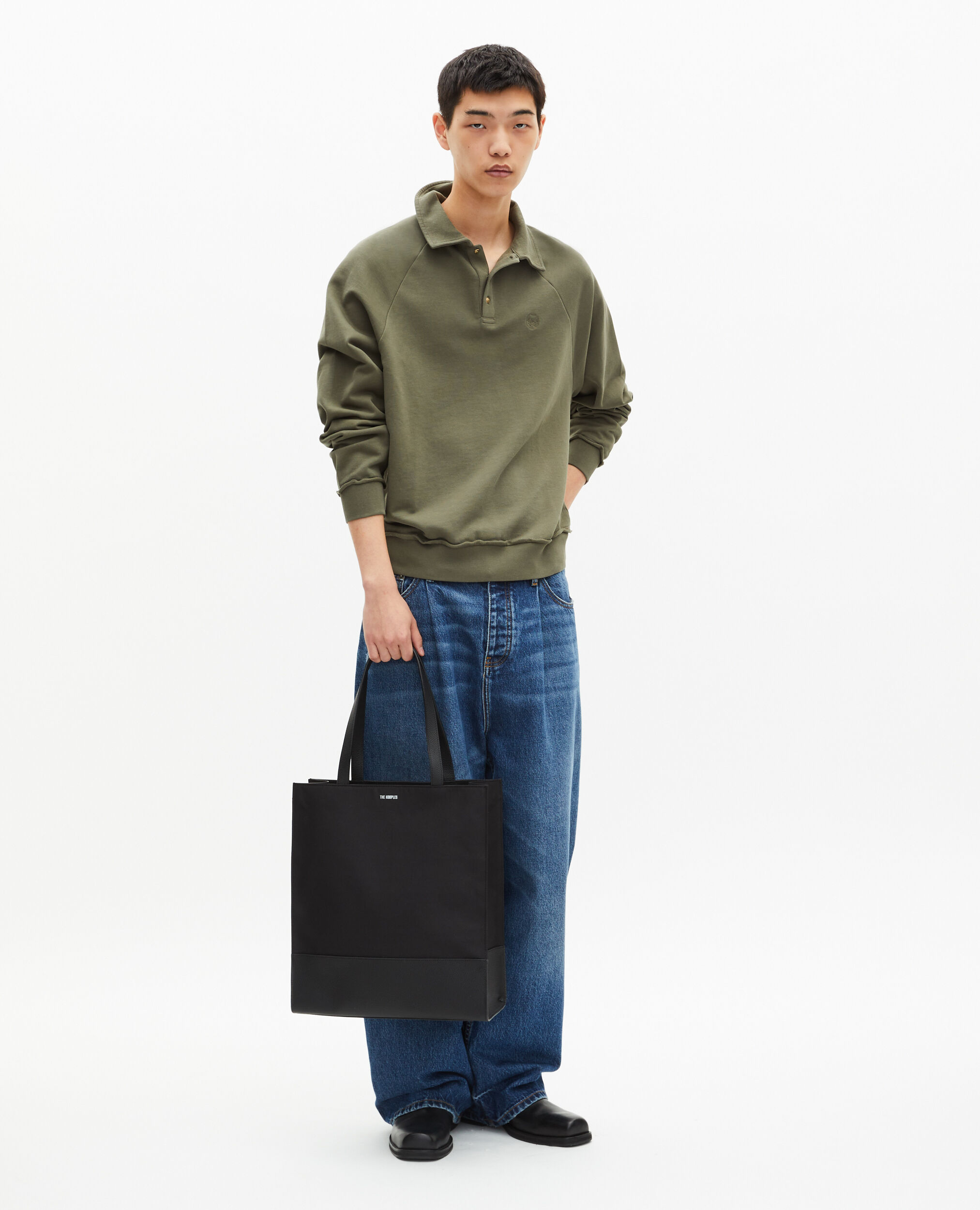 Sweatshirt col polo kaki, KAKI, hi-res image number null