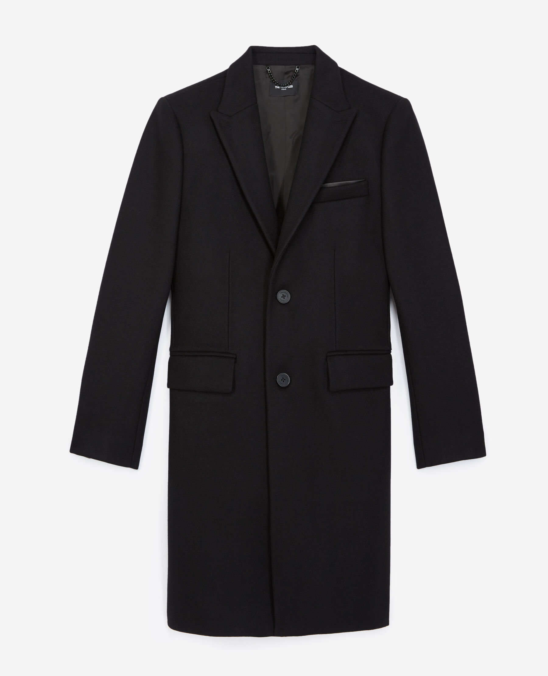 Black wool coat with leather lapels The Kooples US