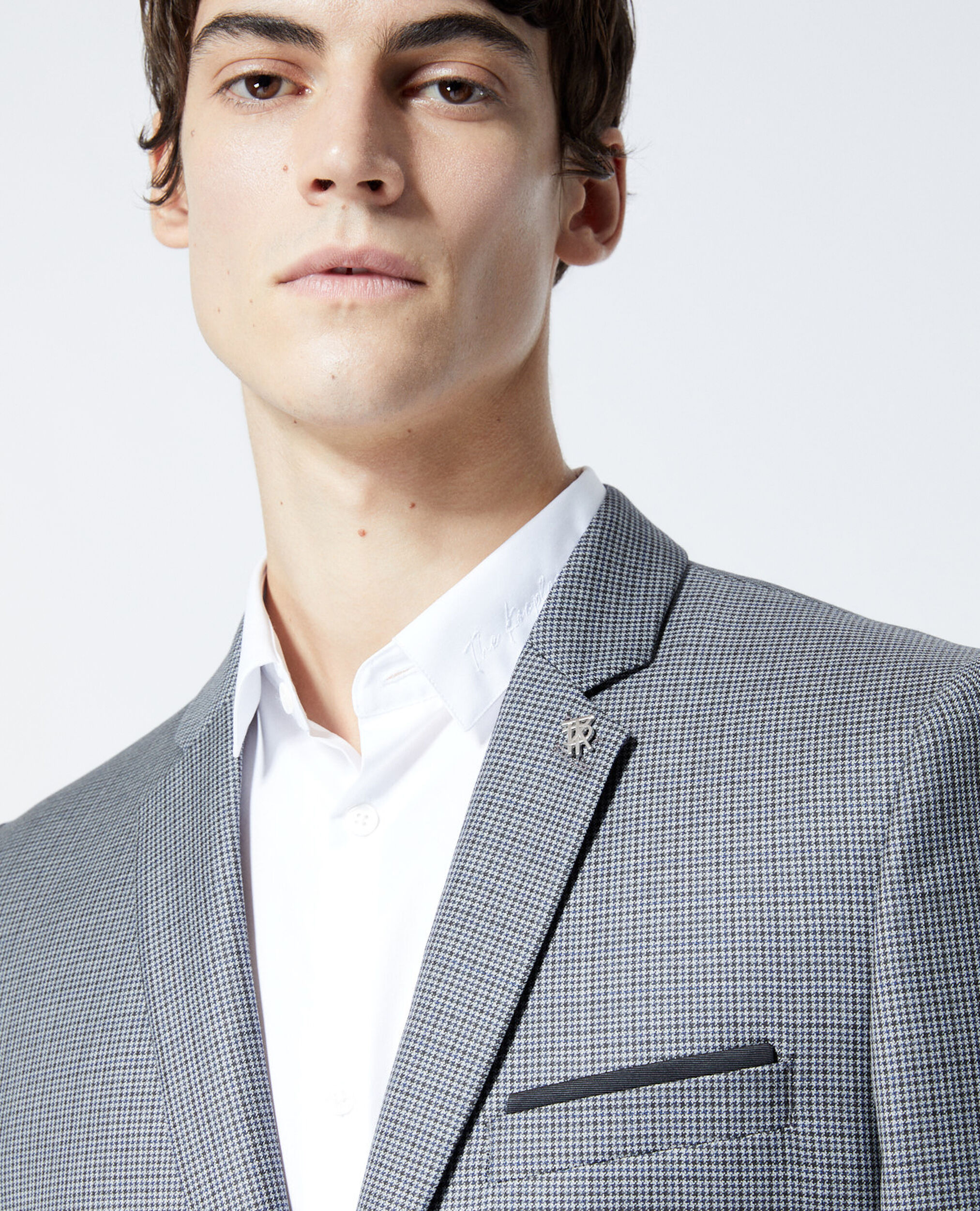 Grey wool jacket with houndstooth motif, GREY, hi-res image number null