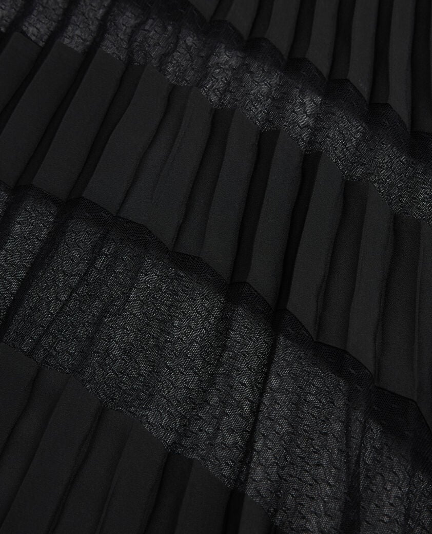 The Kooples F BLACK long pleated skirt with black lace