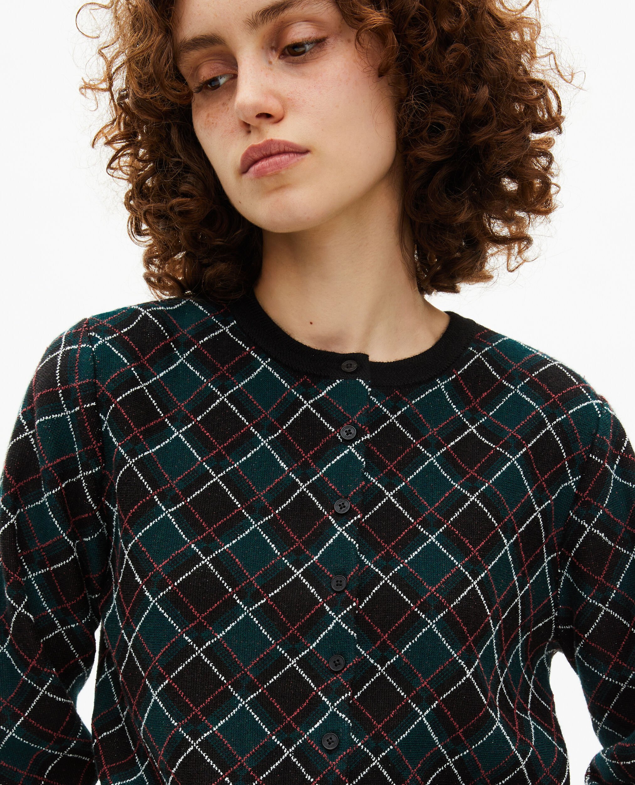 Black check cardigan, BLACK DARK GREEN, hi-res image number null