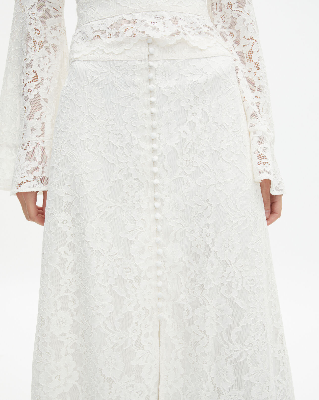 The Kooples FEMME ECRU jupe longue en dentelle blanche