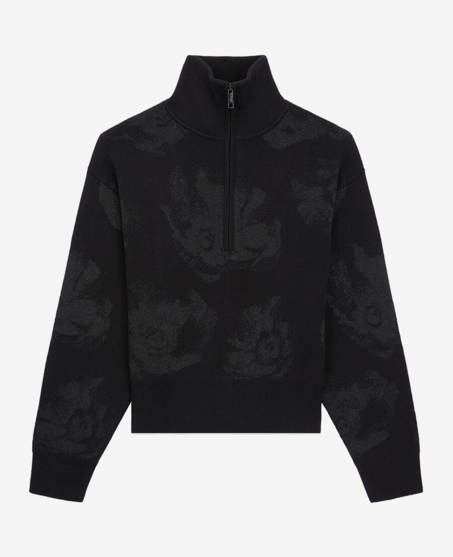 The Kooples FEMME BLACK/BLACK pull noir en laine mélangée avec motifs argenté