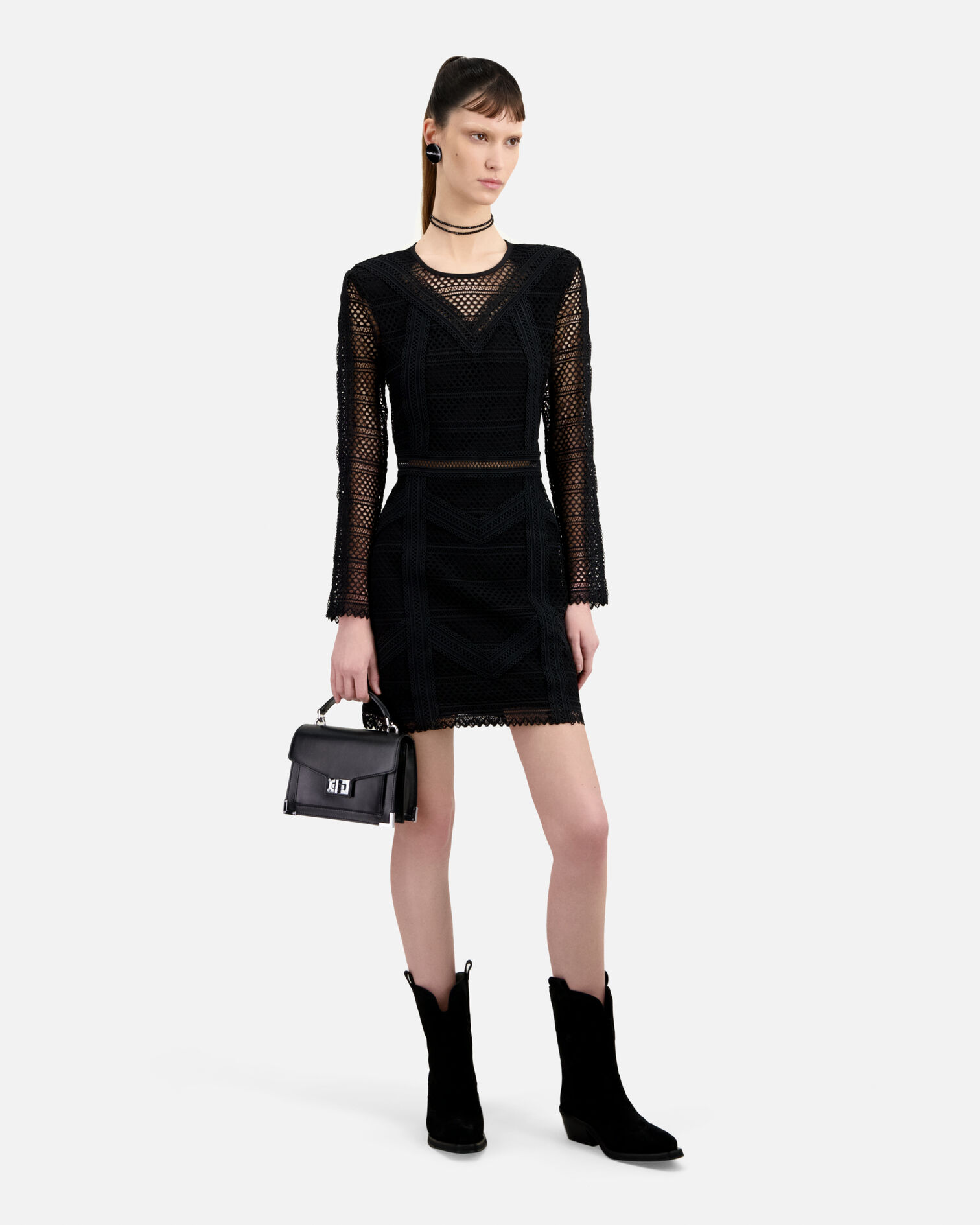 Black suede leather Western boots, BLACK, hi-res image number null