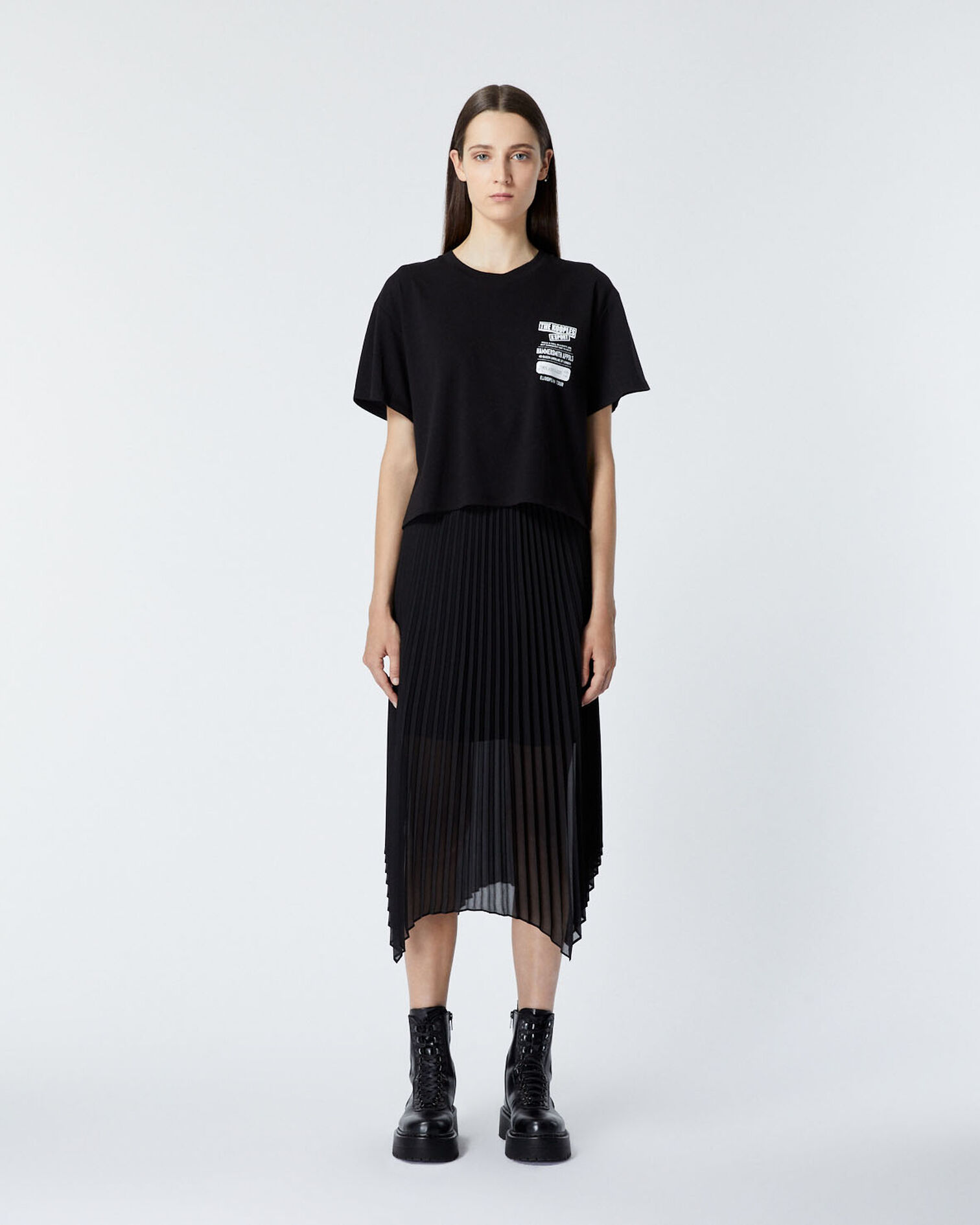 Black cotton T-shirt with breast logo, BLACK, hi-res image number null