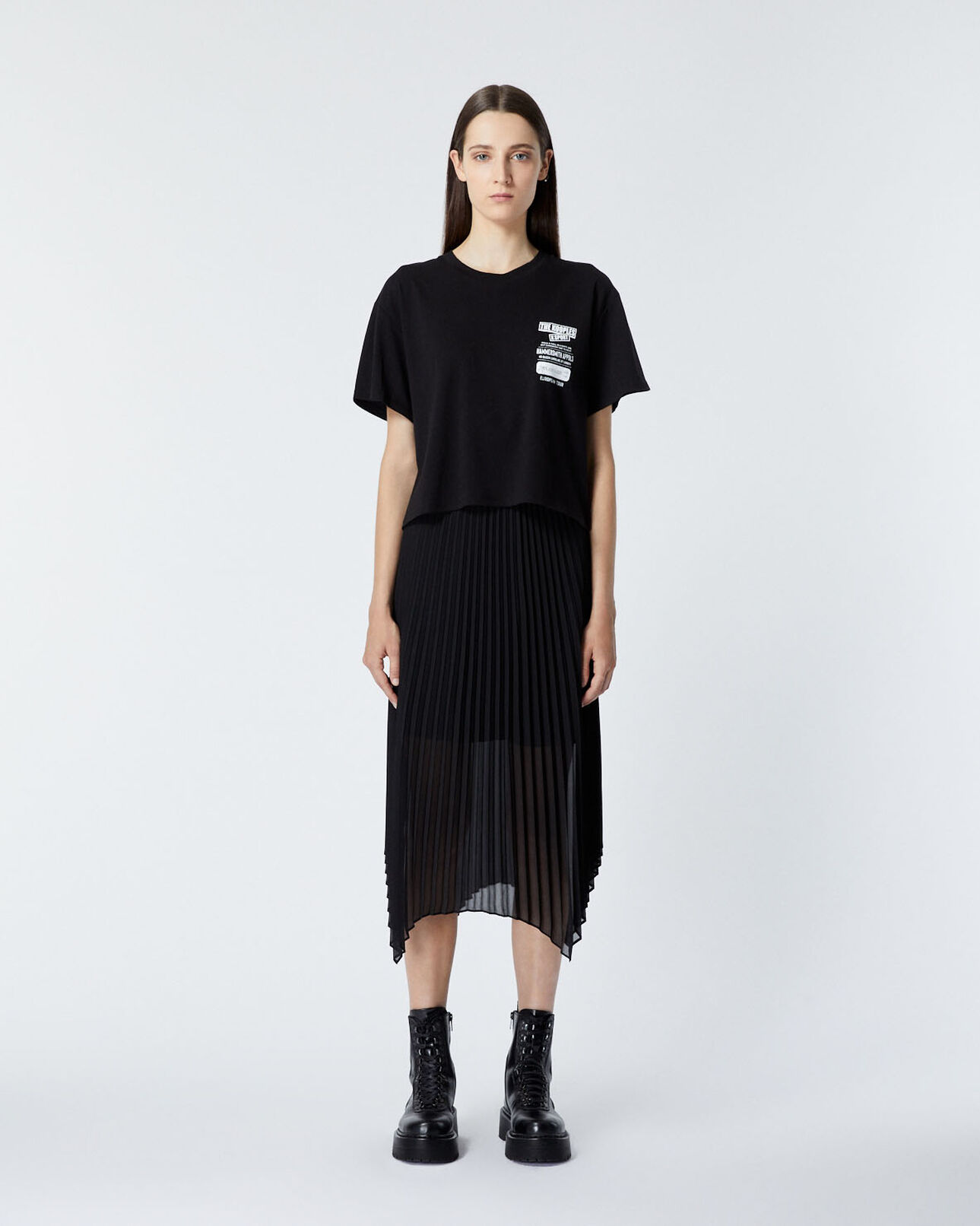 The Kooples WOMEN BLACK black cotton t-shirt with breast logo