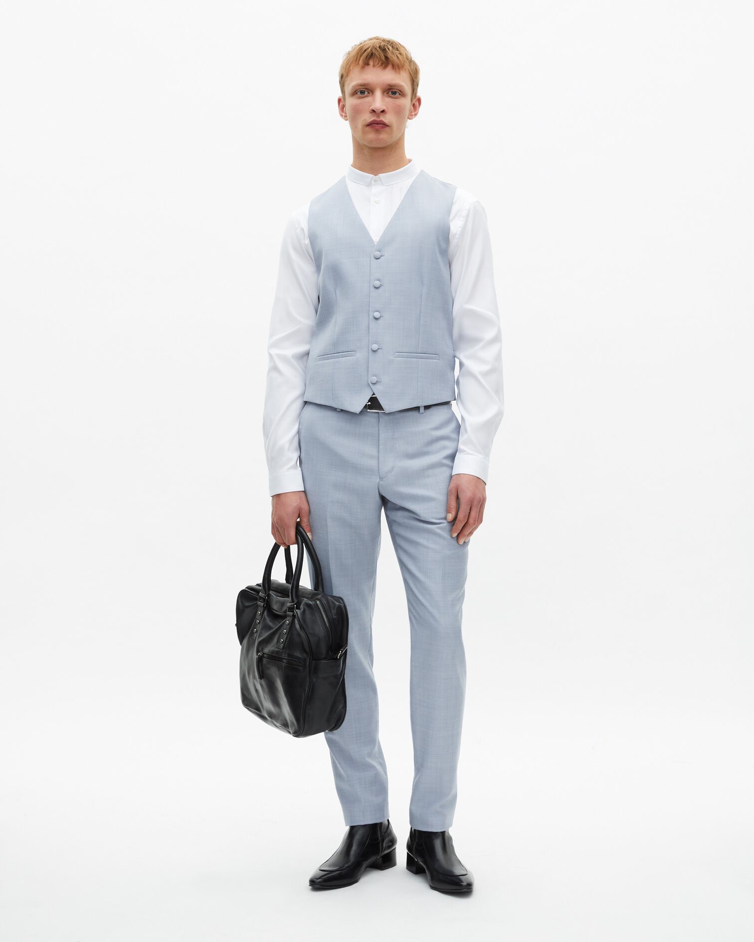 Light blue slim fit wool suit vest, BLUE, hi-res image number null