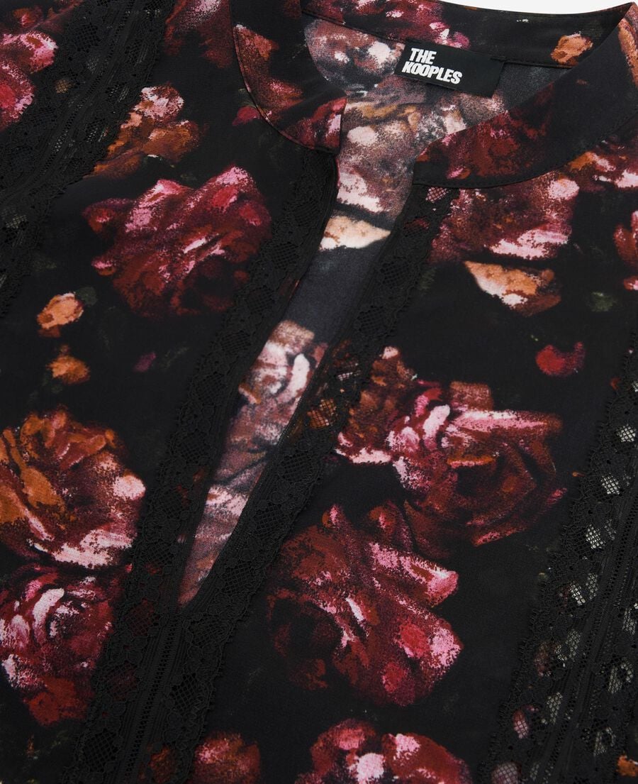 The Kooples DAMEN BLACK - RED bluse mit rosendruck aus bordeauxrotem seidengemisch