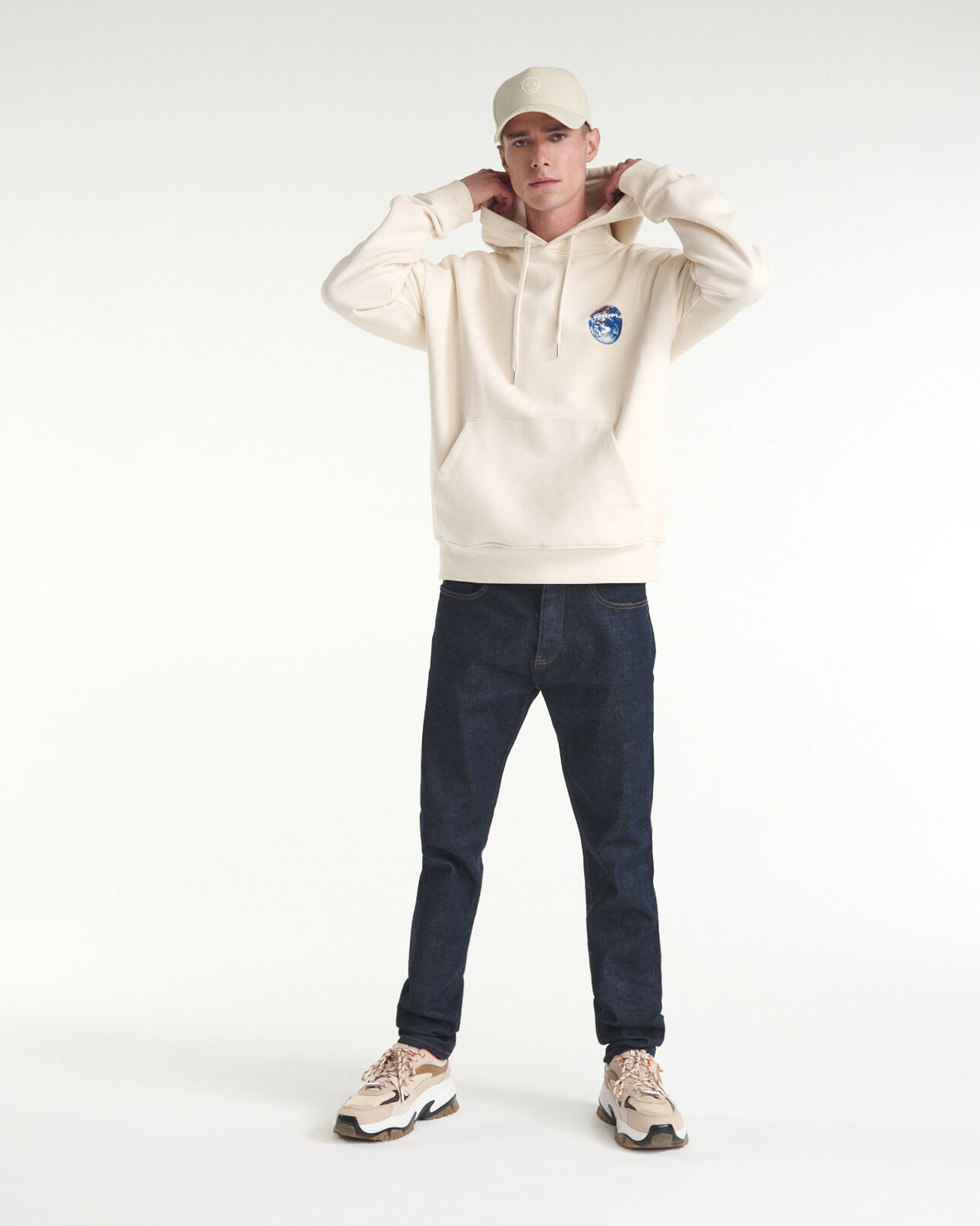 The Kooples MEN OFF WHITE hooded off-white sweatshirt with planet motif