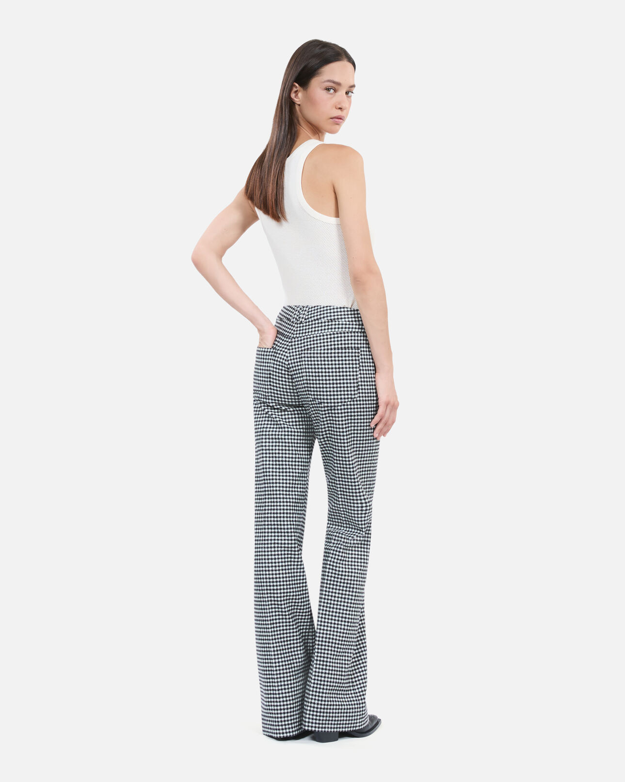 The Kooples WOMEN BLACK WHITE vichy check flare trousers