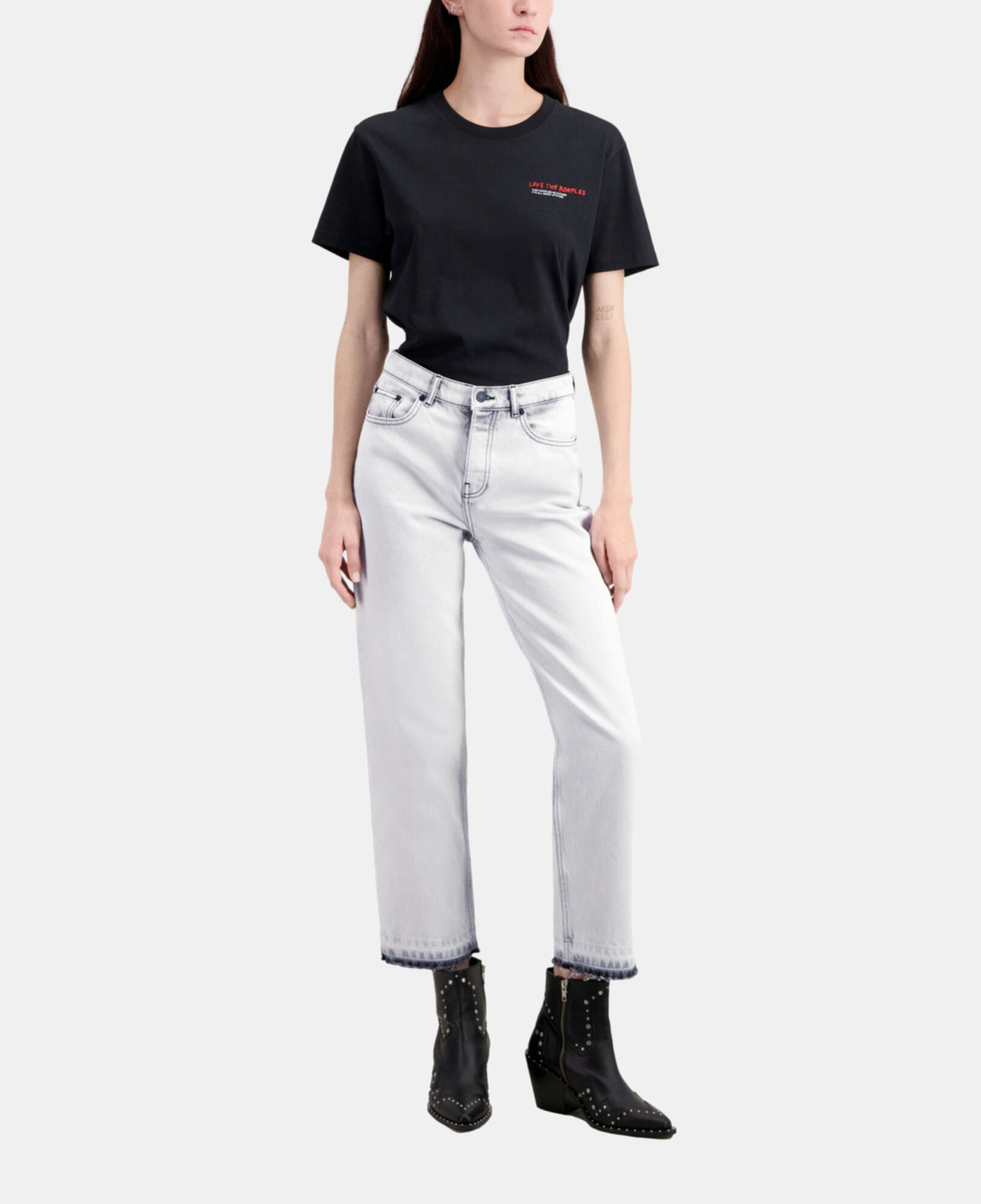 The Kooples DAMEN WHITE BLEACH weiße verwaschene jeans mit geradem bein