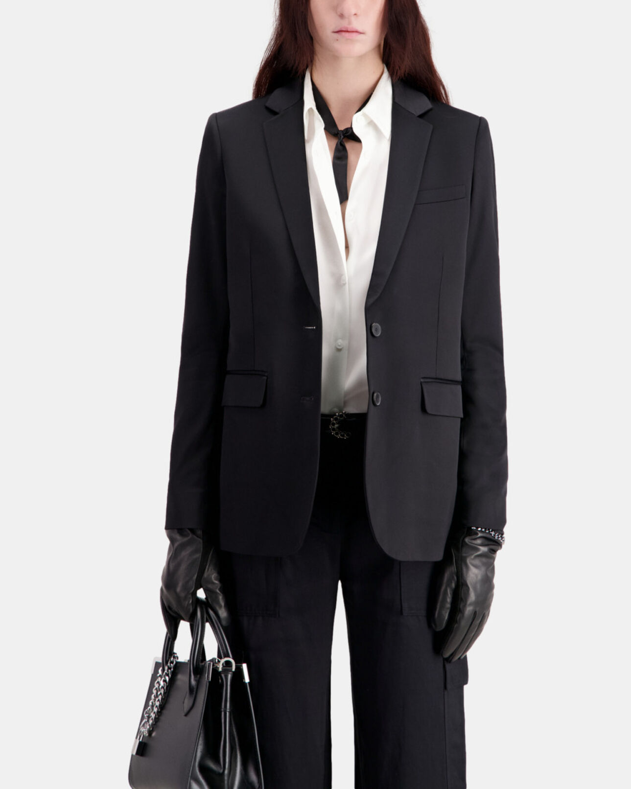The Kooples WOMEN BLACK women's black leather gloves with chain