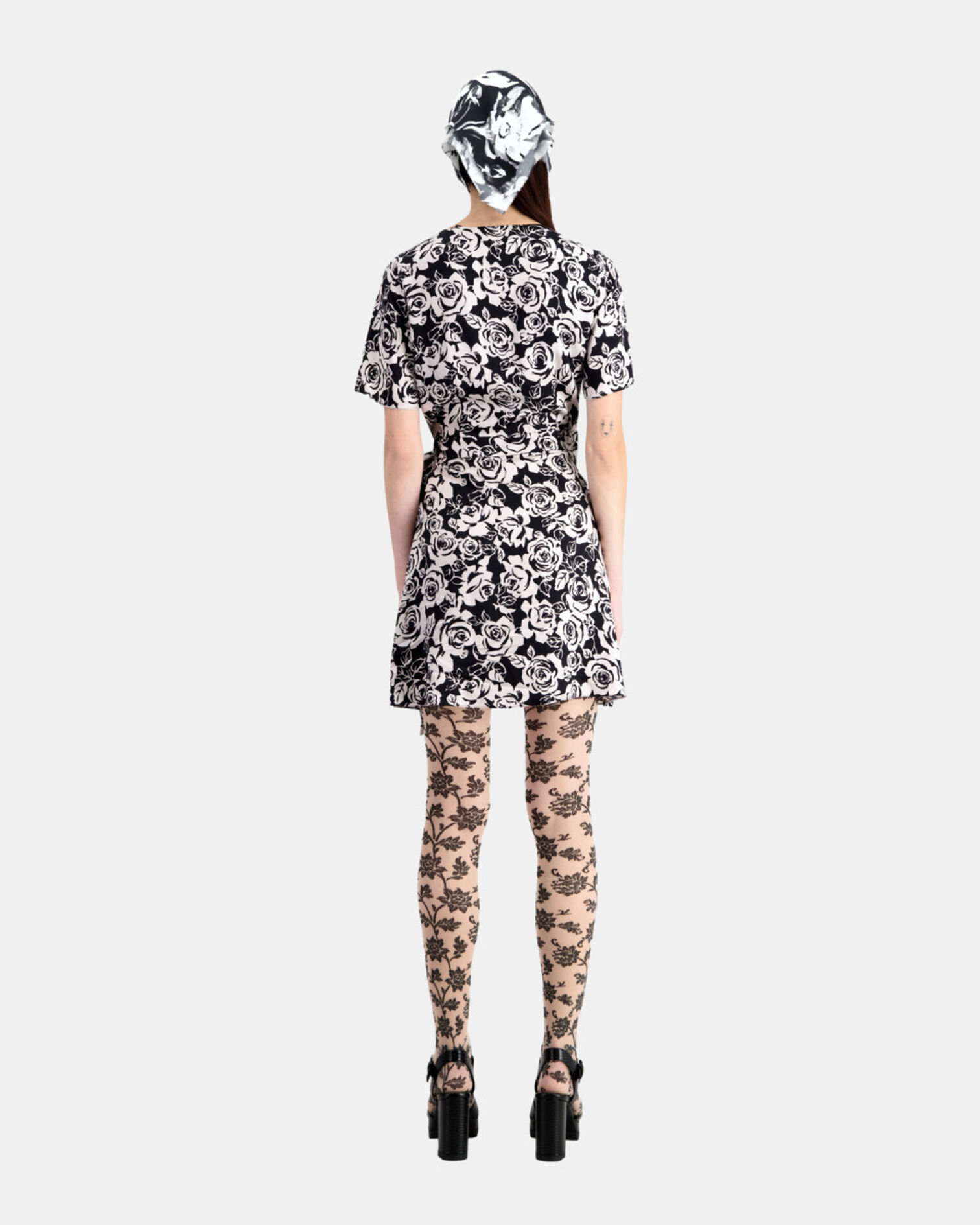 Short printed wrap dress, BLACK / PINK, hi-res image number null