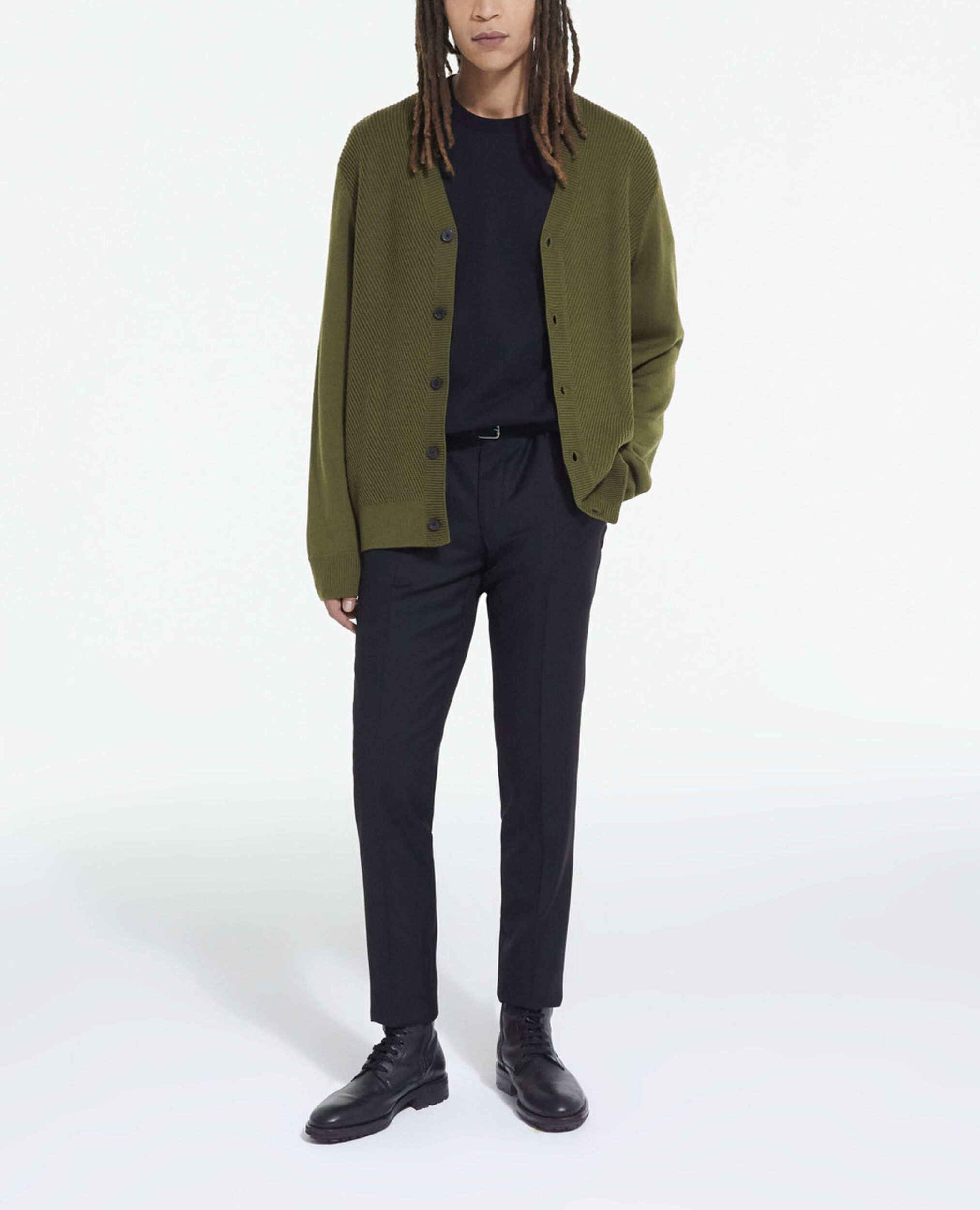 Khaki wool cardigan, KAKI, hi-res image number null