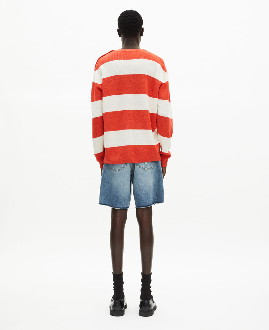 The Kooples MEN ORANGE ECRU wool and linen sweater in orange stripes