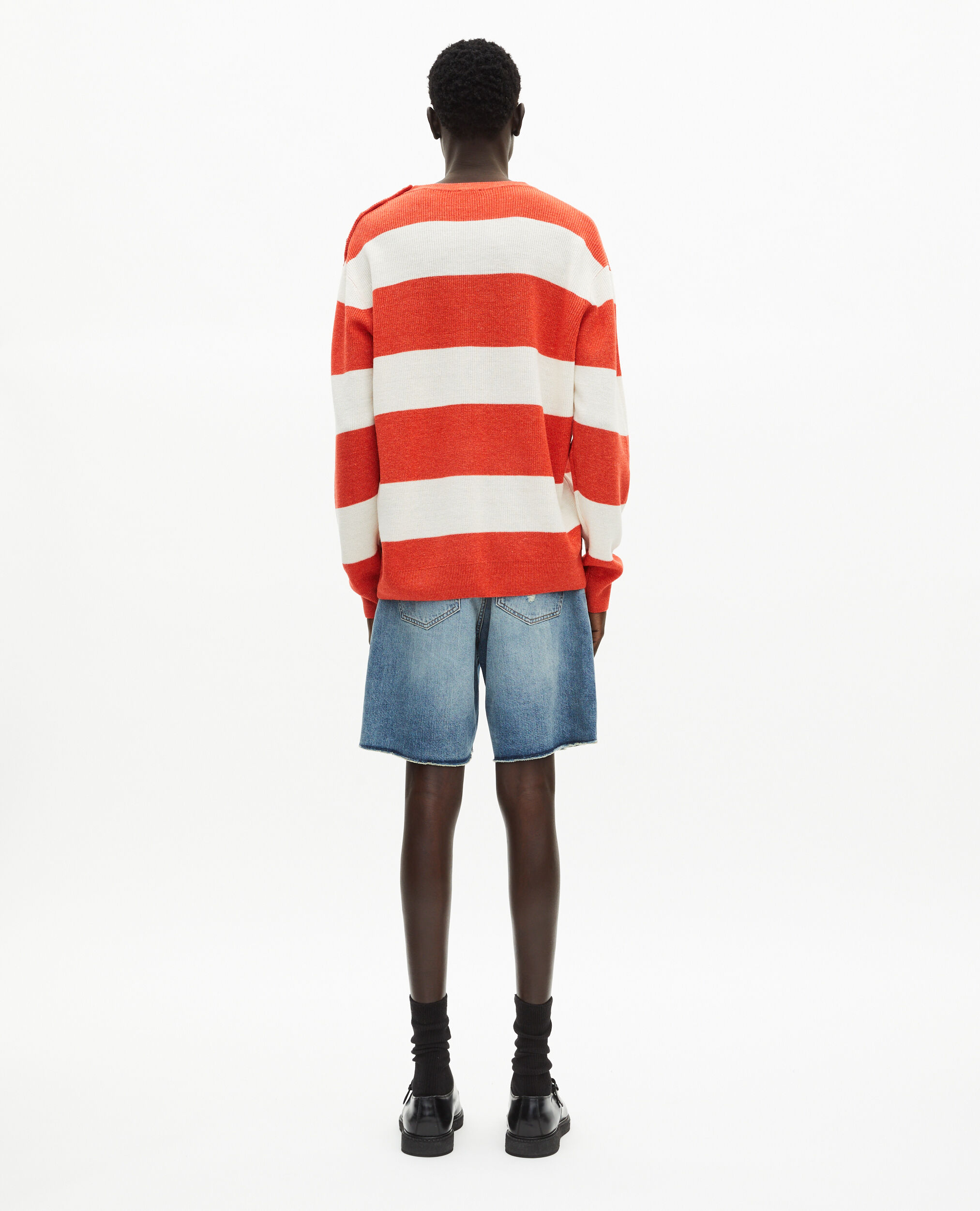 Wool and linen sweater in orange stripes, ORANGE ECRU, hi-res image number null