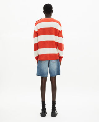 The Kooples MEN ORANGE ECRU wool and linen sweater in orange stripes