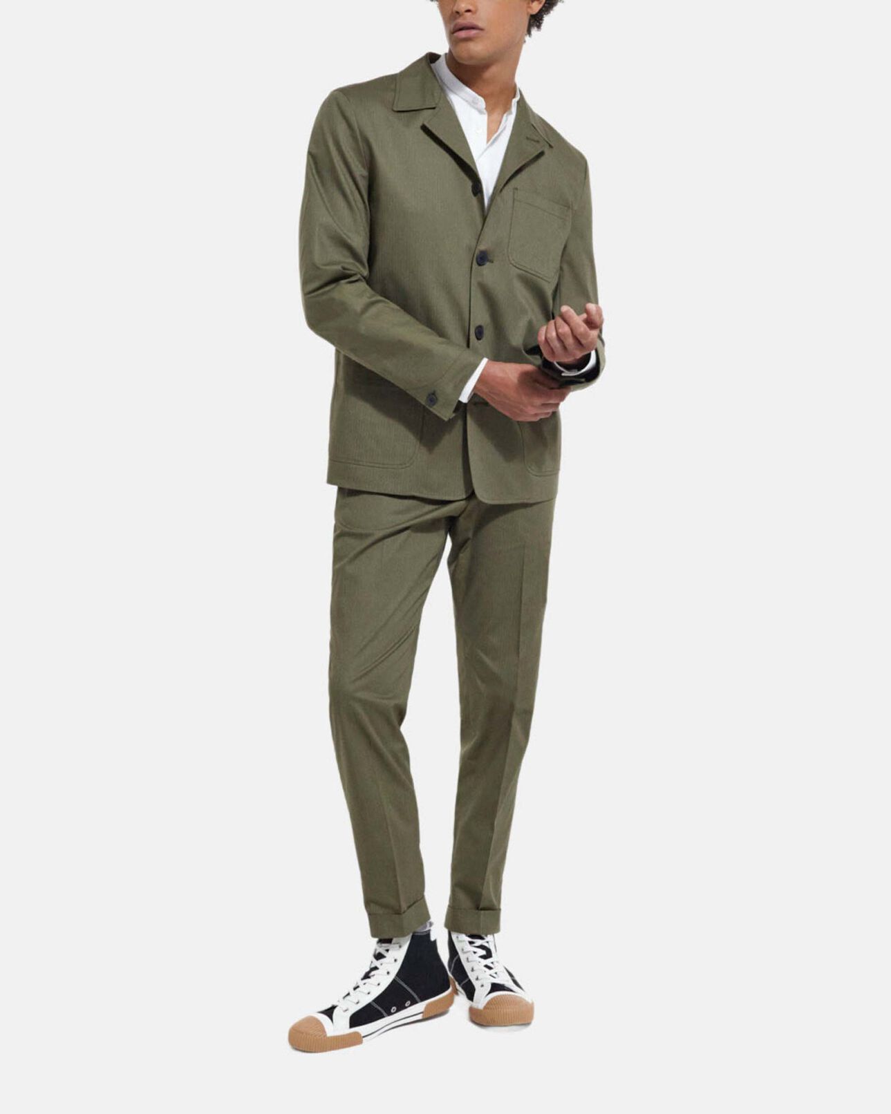 The Kooples HOMME KAKI pantalon carotte coton kaki à revers
