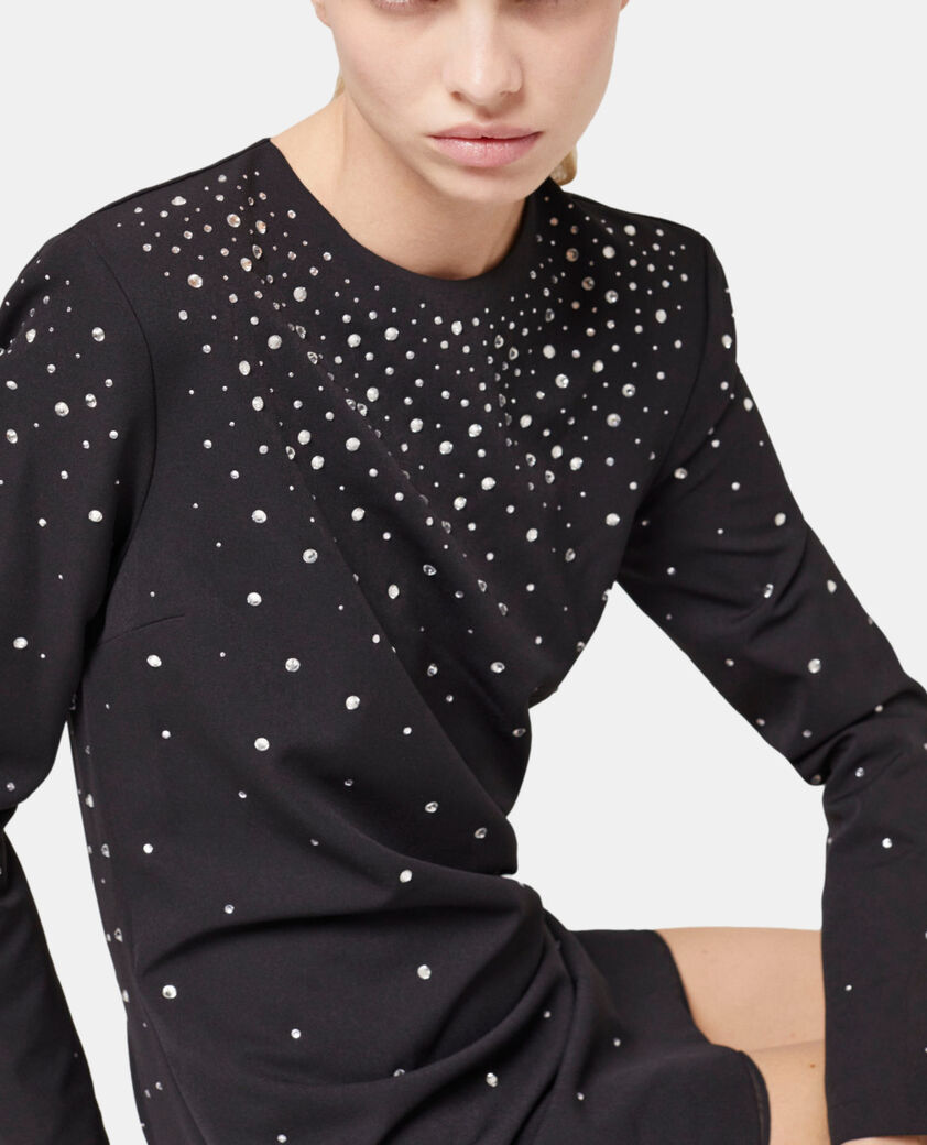 The Kooples FEMME BLACK robe courte détails strass noire