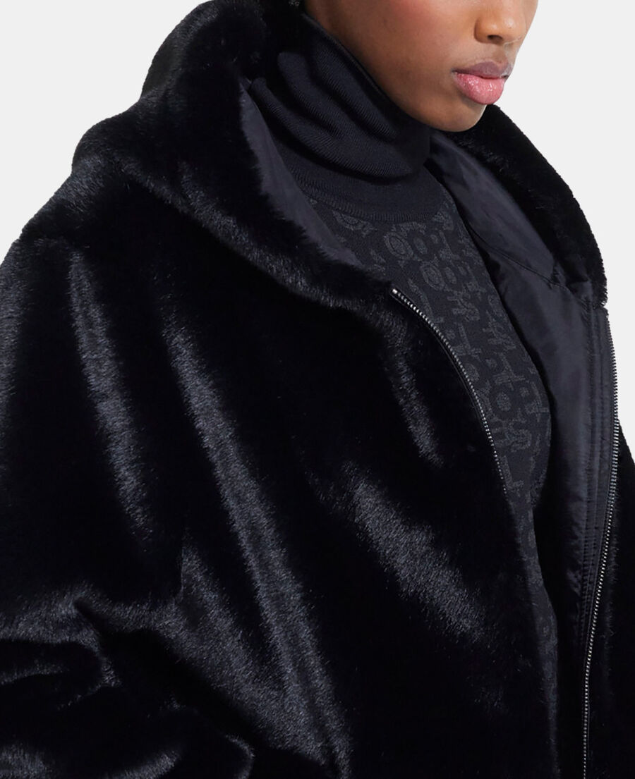 Black faux fur coat with hood | The Kooples - US