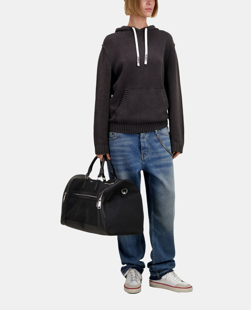 The Kooples FEMME BLACK WASHED pull noir à capuche en coton et laine