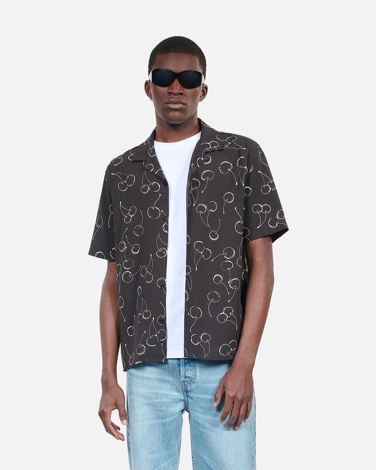 The Kooples HOMME BLACK chemise manches courtes avec imprimé cerise