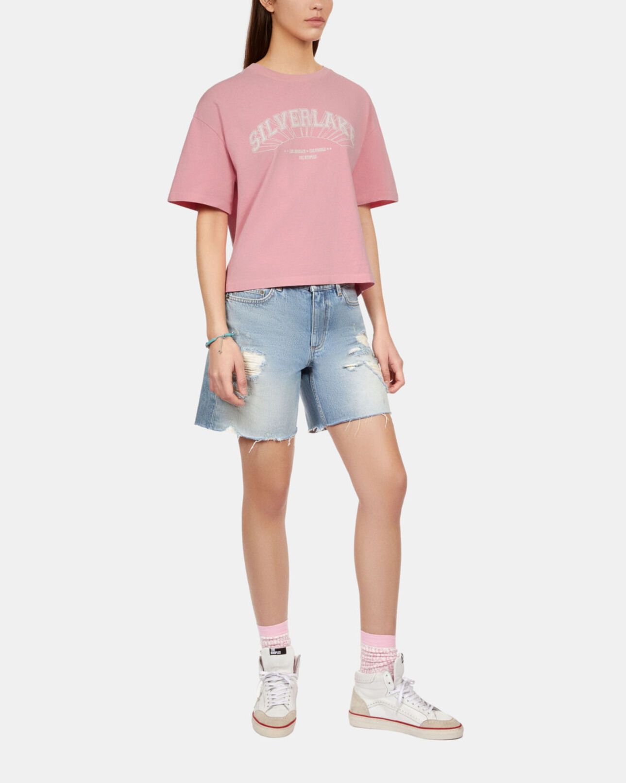 The Kooples WOMEN SWEET PINK light pink t-shirt with silverlake serigraphy