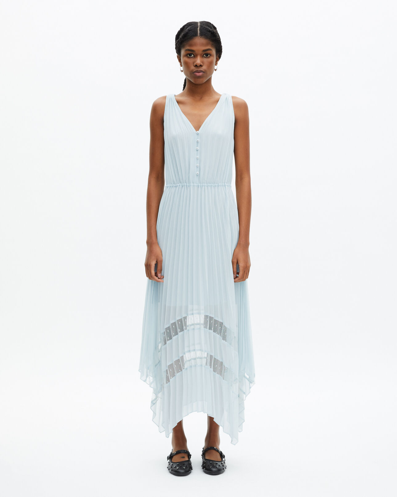 The Kooples WOMEN BABY BLUE light blue plumetis long pleated dress